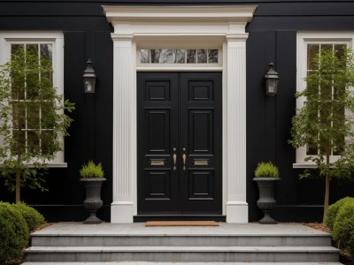 Black Entry Door With White Trim