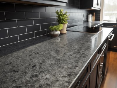 Black Kitchen Counter With Black Granite Tile