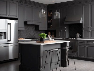 Black Kitchen With Gray Cabinets In The Black Kitchen