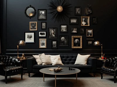 Black Living Room With Lots Of Frames