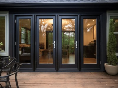 Black Patio Doors On A Wooden Deck