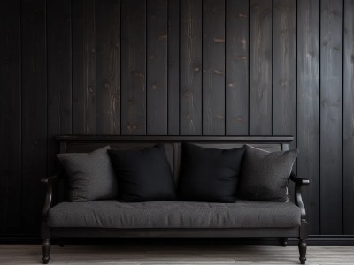 Black Wooden Furniture On A Wooden Floor With Grey Cushions