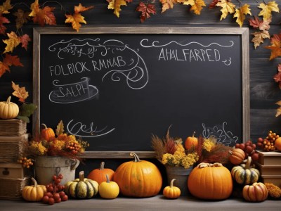 Blackboard With Chalkboard And Pumpkins.