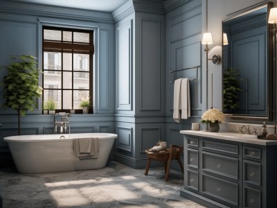 Blue Bathroom With Marble Floors