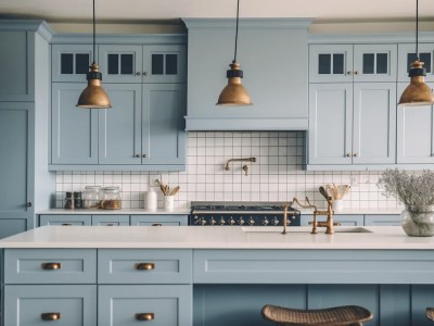 Blue Blue Kitchen With Stools