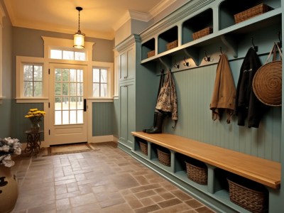 Blue Entry Mudroom With An Empty Coat Closet