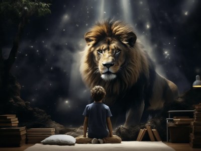 Boy Sits Back And Stares At His Favorite Lion In The Night Sky