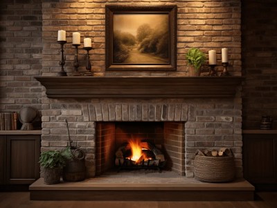 Brick Mantel In A Living Room