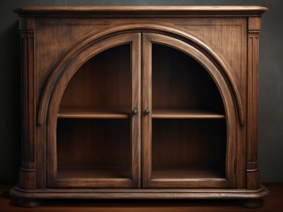 Brown Cabinet With Glass Doors On A Dark Background