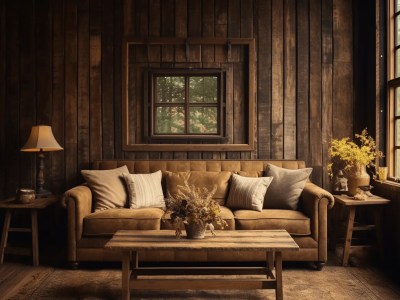 Brown Sofa On An Old Wooden Wall