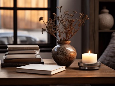 Candle On Table Near Books