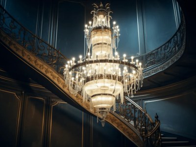 Chandelier Is Hanging Up The Stairs