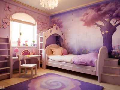 Child'S Bedroom With Purple Walls And Pink Decorations