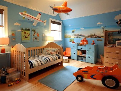 Children'S Bedroom Decorated With Airplanes And Other Toys