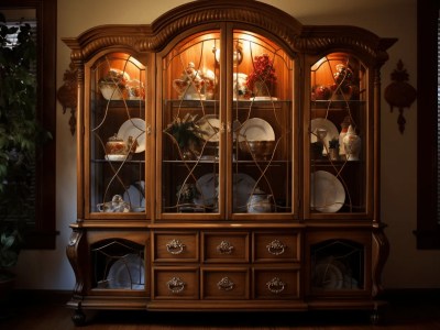 China Cabinet That Has A Lot Of Objects In It