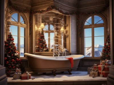 Christmas Inspired 3D Render Featuring Bathtub And Red Lights