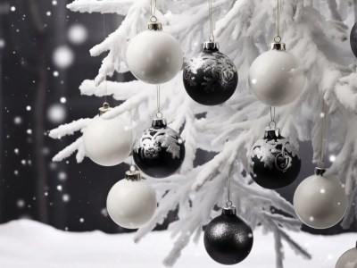 Christmas Tree In White And Black With Balls