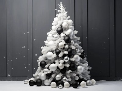 Christmas Tree Surrounded By White And Black Balloons