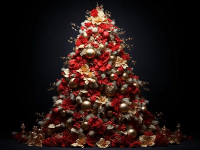 Christmas Tree Surrounded With Gold And Red Decorations