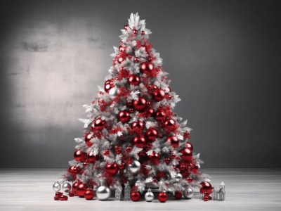 Christmas Tree With Red Ornaments In Black Gray Background Stock Photo