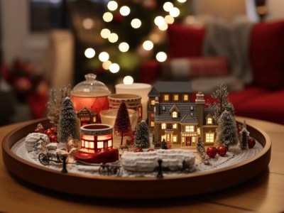 Christmas Village Scene Is Placed On A Coffee Table