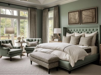 Classic Bedroom Has Green Colors And A Lot Of Windows