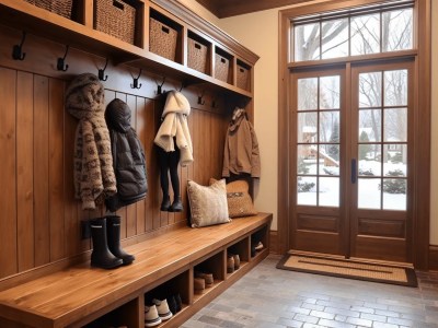 Cozy Mudroom With Coat Rail In Rustic Wood