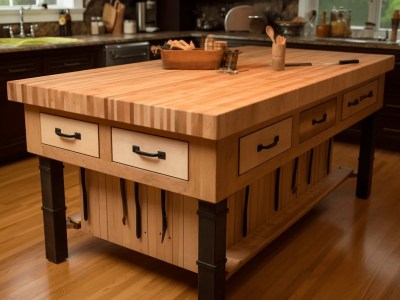 Custom Cutoff Kitchen Island With Lots Of Drawers Sitting On Top