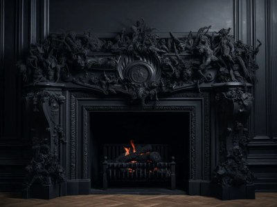 Dark And Ornate Fireplace Is The Main Focus Of This Image