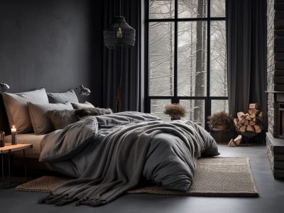 Dark Bedroom With Windows And A Fireplace Is Shown