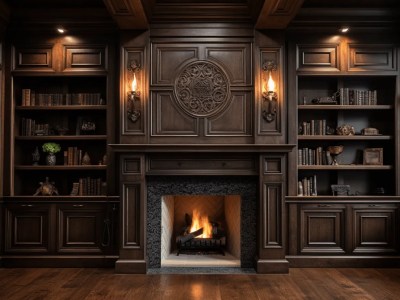 Dark Bookcases With Dark Wood Mantel