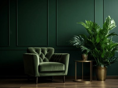 Dark Green Living Room Interior With Chair And Table In Front Of A Green Wall 3D Rendering