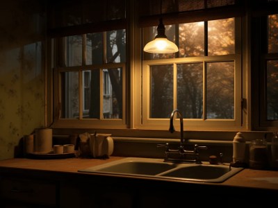 Dark Kitchen With A Sink And Window