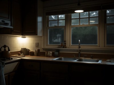 Dark Kitchen With A Window Outside