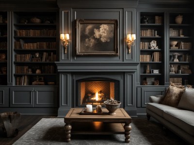 Dark Living Room Area With Chairs And Fireplace