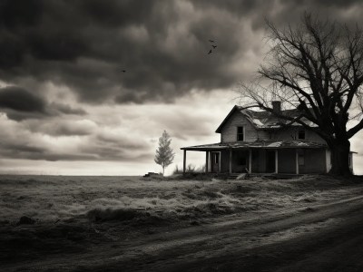 Dark, Old, Lonely House On The Prairie, Black And White 1080P