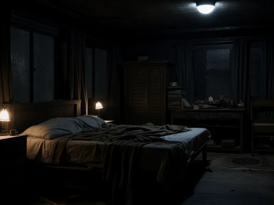 Dark Room With A Bed And Lamp