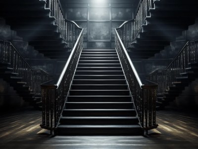 Dark Room With Stairs Leading To A Beautiful Light