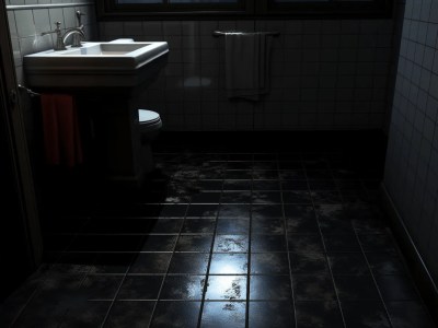 Dark Tiled Bathroom With Bathtub And Sink