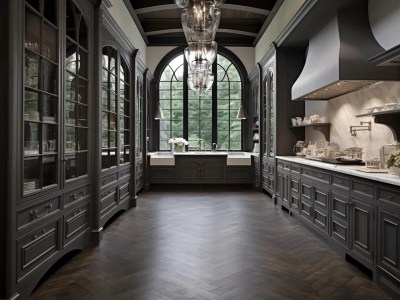 Dark Wood Kitchen With Arch And Window