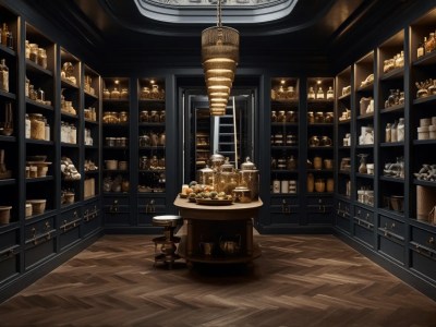 Dark, Wooded, Pantry With Shelves And Jars