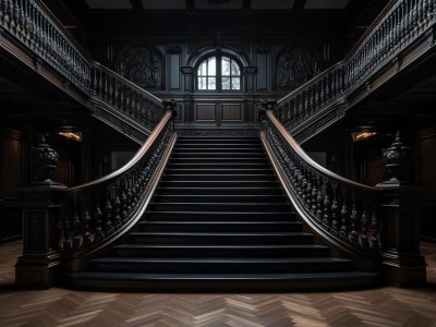 Dark Wooden Staircase In An Old Building