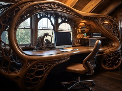 Desk In A Wooden Cabin