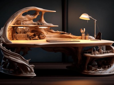 Desk With A Carved Table And Light