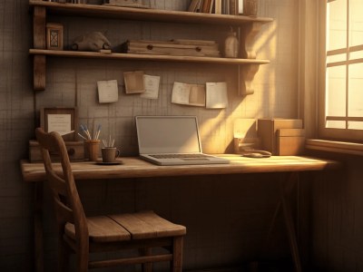 Desk With A Laptop And Books