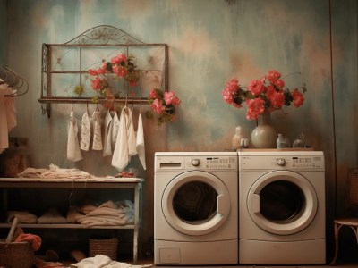 Dirty Laundry Room With Blue Paint