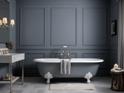 Elegant Design Of A Bathroom With Blue Walls