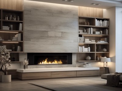 Elegant Fireplace With Bookshelf In A Modern Living Room