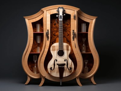 Elegant Guitar Is Sitting In A Wooden Cabinet