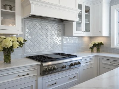 Elegant Kitchen With A Stove And White Cabinets